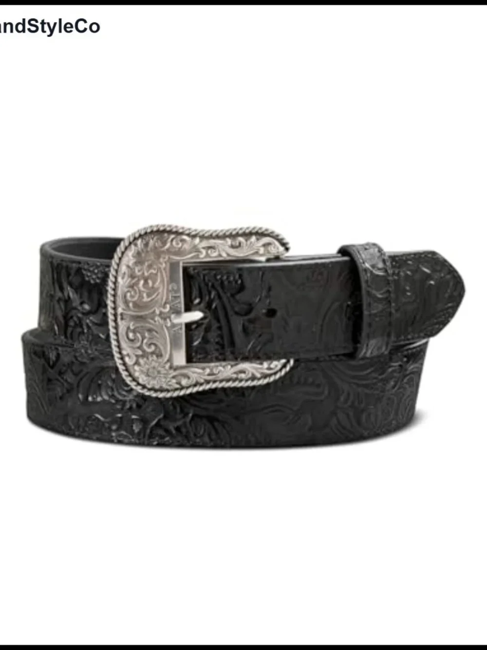 Floral Design Leather Belt Antique Silver Buckle